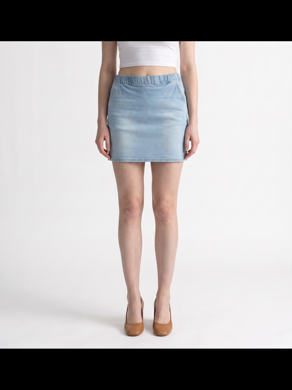 Boston Proper Light Blue Denim Elastic-Waist Mini Skirt